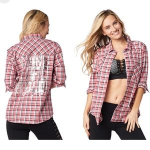 Red Zumba Plaid Shirt Small